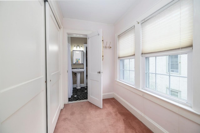 11 Loel Ct, Rockville Centre, NY 11570 - hallway with light colored carpet and crown molding