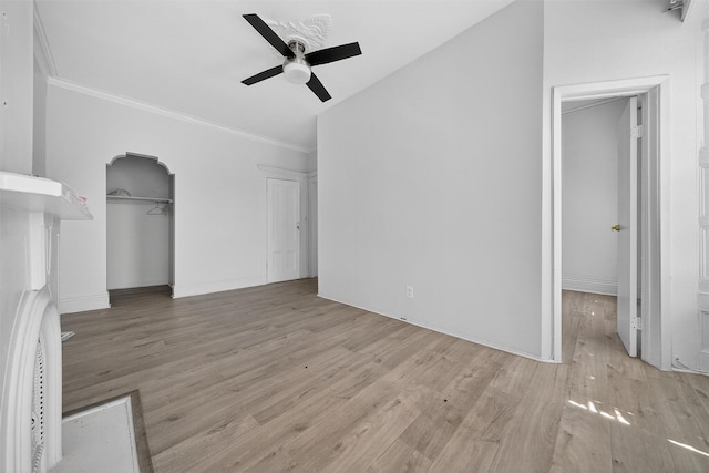 17 Palmetto St, Brooklyn, NY 11221 - unfurnished living room featuring a ceiling fan, wood finished floors, and crown molding