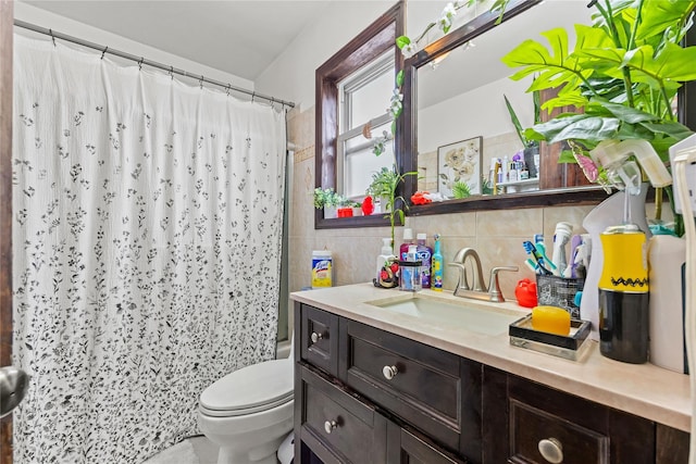 2719 Hering Ave, Bronx, NY 10469 - full bathroom featuring vanity, tasteful backsplash, shower / bathtub combination with curtain, and tile walls