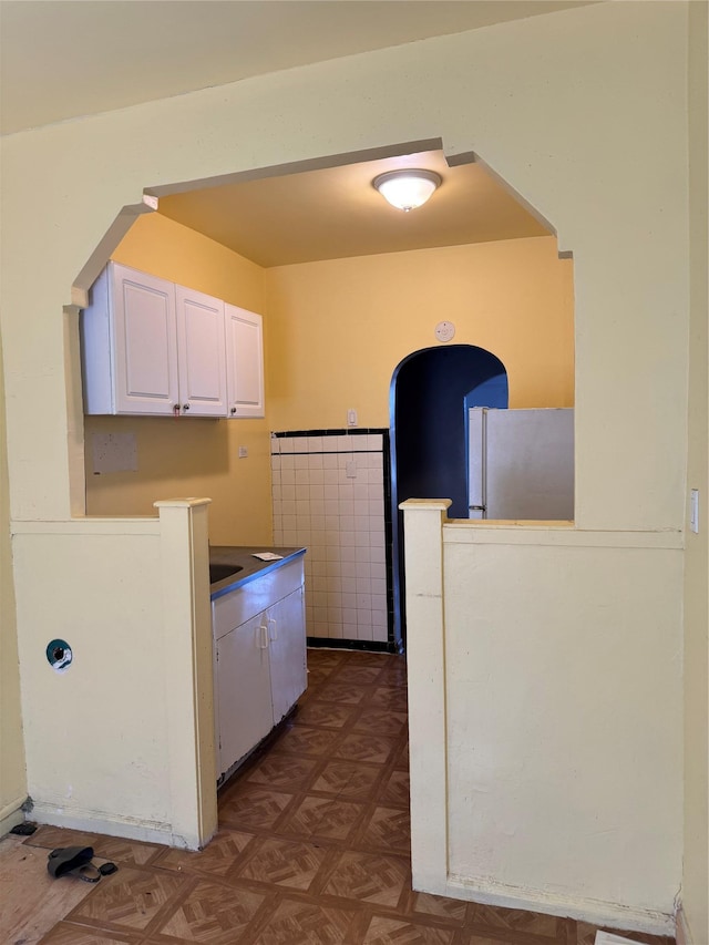 2922 Barnes Ave Unit 3A, Bronx, NY 10467 - kitchen with freestanding refrigerator and white cabinets