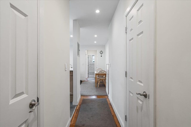 30-69 Hobart St Unit 2P, Woodside, NY 11377 - corridor featuring dark wood-style flooring and recessed lighting