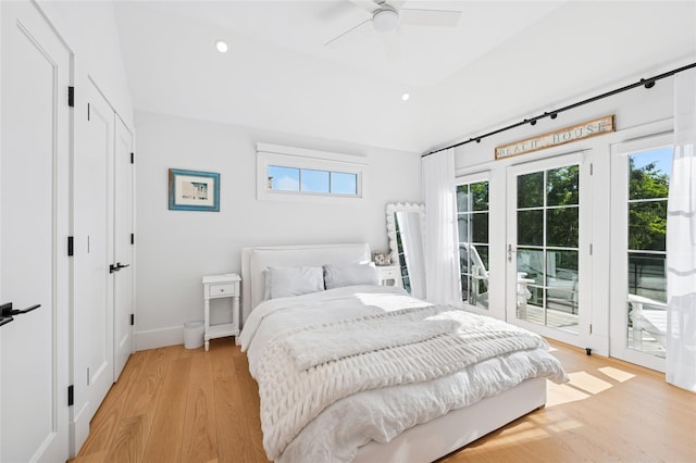 5 Kings Ln, Southampton, NY 11968 - bedroom with access to exterior, light wood finished floors, recessed lighting, and a ceiling fan