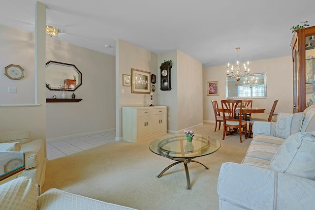 30 Windsor Cir Unit 30, New City, NY 10956 - living room featuring carpet floors, a chandelier, and tile patterned floors