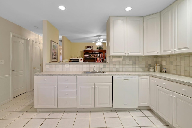 30 Windsor Cir Unit 30, New City, NY 10956 - kitchen featuring dishwasher, light countertops, a ceiling fan, tasteful backsplash, and light tile patterned floors