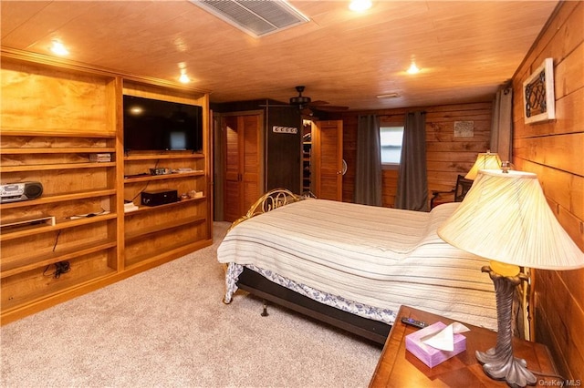 9 Low Rd, Wallkill, NY 12589 - bedroom featuring carpet, wooden walls, and wooden ceiling