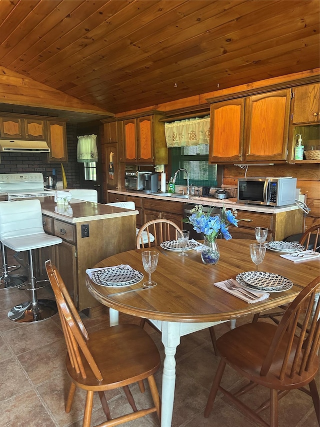 9 Low Rd, Wallkill, NY 12589 - dining room with vaulted ceiling, tile patterned floors, and wood ceiling