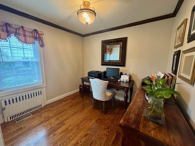 987 E Prospect St, Woodmere, NY 11598 - office space featuring radiator heating unit, wood finished floors, and ornamental molding