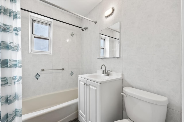 147-25 38th Ave Unit F26, Flushing, NY 11354 - bathroom with tile walls, shower / tub combo with curtain, and vanity
