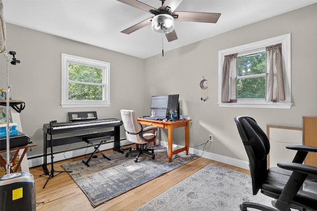 130 Marcus Rd, Ellenville, NY 12428 - office area featuring healthy amount of natural light, a ceiling fan, and wood finished floors