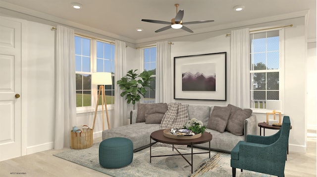 100 Rogers Ave Unit 901, Westhampton Beach, NY 11978 - living room featuring ceiling fan, wood finished floors, and recessed lighting