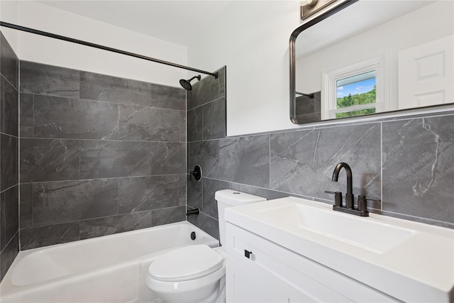 297 Farm To Market Rd, Brewster, NY 10509 - bathroom featuring vanity, shower / tub combination, tile walls, and decorative backsplash