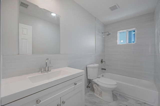 248 E Shore Rd, Lindenhurst, NY 11757 - bathroom featuring shower / bathtub combination, vanity, and marble look tile flooring