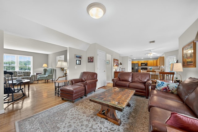 106 Maple Ave, Goshen, NY 10924 - living room featuring light wood-type flooring and ceiling fan