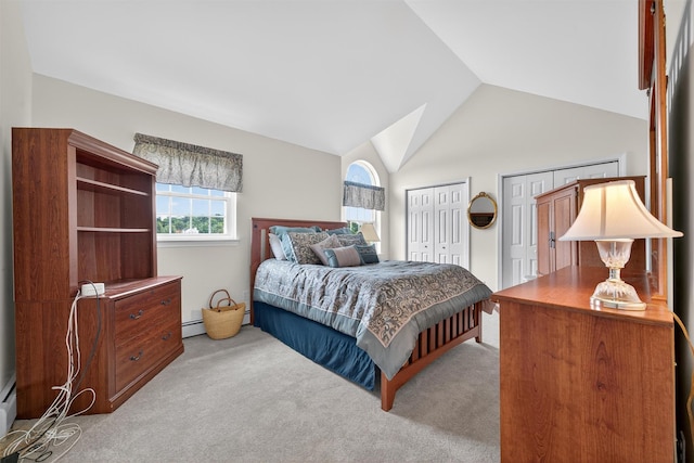 106 Maple Ave, Goshen, NY 10924 - carpeted bedroom with two closets, lofted ceiling, and baseboard heating