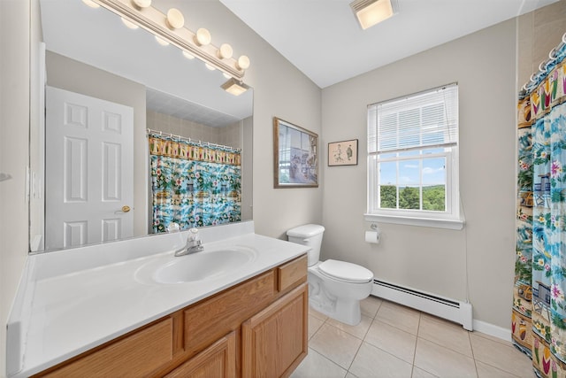 106 Maple Ave, Goshen, NY 10924 - full bathroom with a baseboard radiator, tile patterned floors, vanity, and a shower with curtain