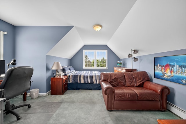 106 Maple Ave, Goshen, NY 10924 - carpeted bedroom with a desk, a baseboard heating unit, and lofted ceiling