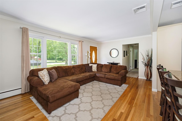 18 Alexander Blvd, Poughkeepsie, NY 12603 - living area with a baseboard heating unit, crown molding, and wood finished floors