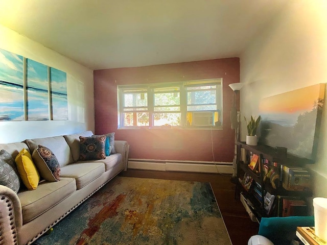 34 Columbus Ave Unit B20, Spring Valley, NY 10977 - living area with a baseboard heating unit, wood finished floors, and cooling unit