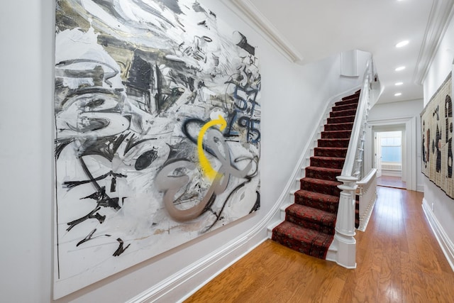 17E 128th St, New York Manhattan, NY 10035 - staircase featuring wood finished floors and recessed lighting