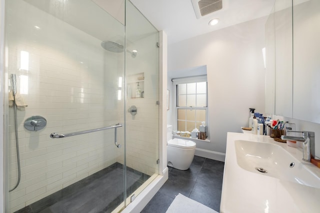17E 128th St, New York Manhattan, NY 10035 - full bathroom with a stall shower, vanity, and tile patterned flooring