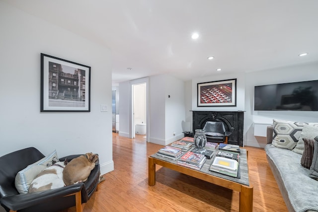 17E 128th St, New York Manhattan, NY 10035 - living room featuring light wood-style flooring and recessed lighting