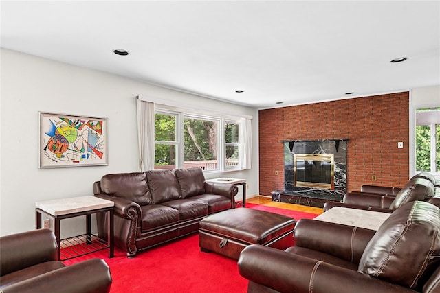 14 Pheasant Hill Ln, Old Brookville, NY 11545 - living area with a brick fireplace and recessed lighting