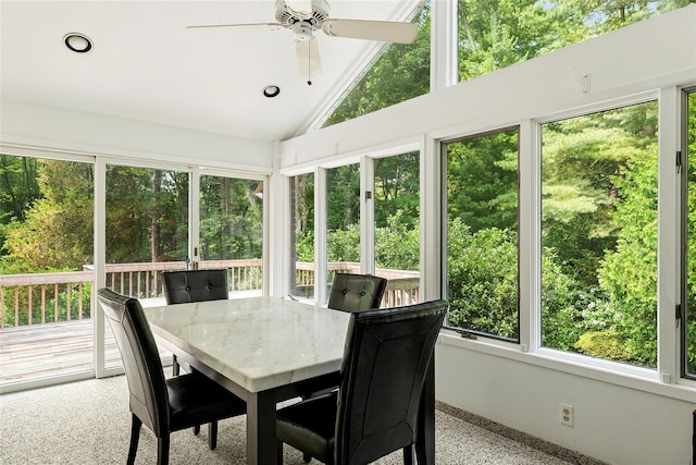 14 Pheasant Hill Ln, Old Brookville, NY 11545 - sunroom / solarium featuring speckle patterned floor, high vaulted ceiling, and a wooden deck