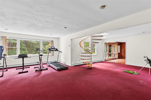 14 Pheasant Hill Ln, Old Brookville, NY 11545 - workout room featuring carpet flooring and baseboard heating