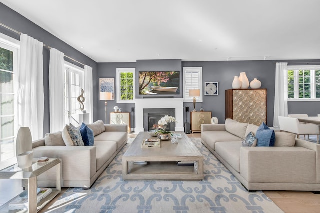 7 Honeysuckle Ln, Rye Brook, NY 10573 - living area with plenty of natural light, wood finished floors, and a glass covered fireplace