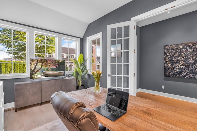 7 Honeysuckle Ln, Rye Brook, NY 10573 - office area featuring lofted ceiling and wood finished floors