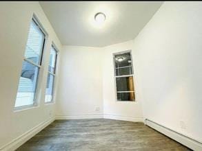 130 W 165th St, Bronx, NY 10452 - unfurnished room featuring a baseboard radiator, plenty of natural light, and wood finished floors