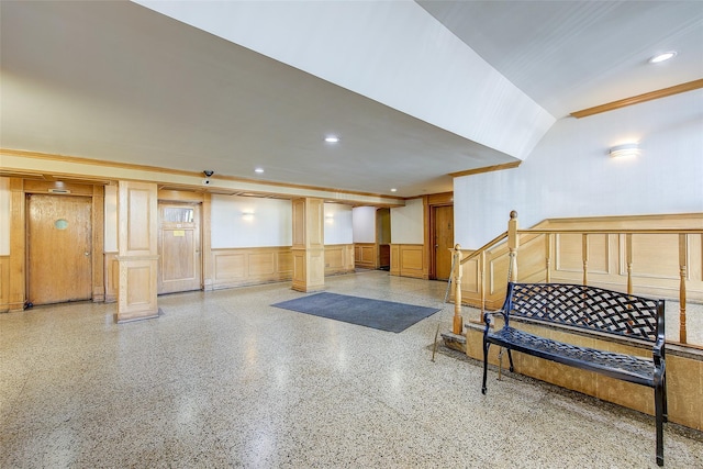 144-60 Gravett Rd Unit 4J, Kew Garden Hills, NY 11367 - finished below grade area featuring a wainscoted wall, a decorative wall, and recessed lighting