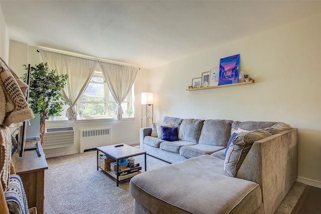 144-60 Gravett Rd Unit 4J, Kew Garden Hills, NY 11367 - carpeted living room with radiator and a wall unit AC