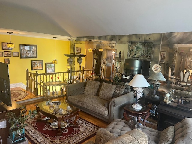 15916 92nd St, Howard Beach, NY 11414 - living area featuring wood finished floors and vaulted ceiling