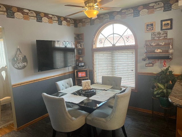 15916 92nd St, Howard Beach, NY 11414 - dining space with ceiling fan and wood finished floors