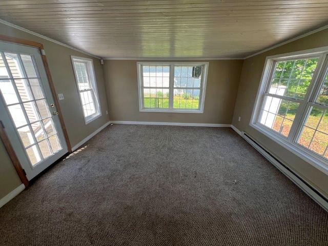 4 Harold St, Port Jervis, NY 12771 - carpeted spare room with wooden ceiling, ornamental molding, and a baseboard radiator