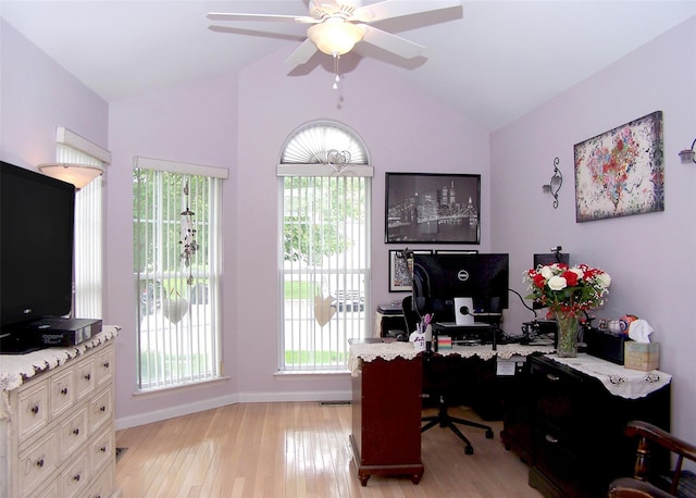 507 Constance Ln, Port Jefferson Station, NY 11776 - office featuring vaulted ceiling, light wood-style flooring, and a ceiling fan