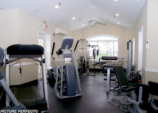 507 Constance Ln, Port Jefferson Station, NY 11776 - gym featuring a ceiling fan, vaulted ceiling, and recessed lighting