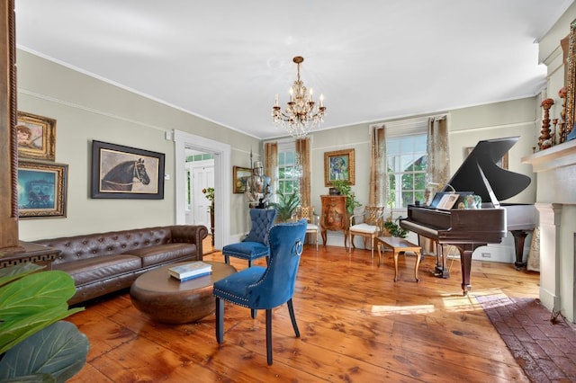 35 Everett Rd, Goshen, NY 10916 - living area with a chandelier, wood-type flooring, and crown molding
