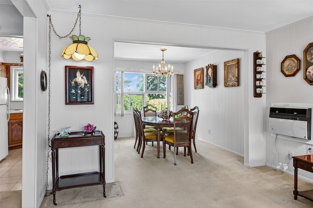 5 Clark St, Plainview, NY 11803 - dining space featuring a chandelier, light carpet, heating unit, and ornamental molding