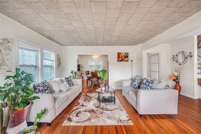 73 Bismark Ave, Valley Stream, NY 11581 - living area featuring wood finished floors and a ceiling fan