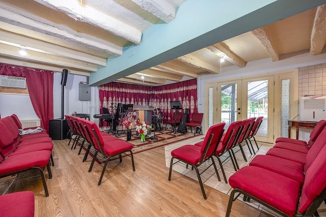 23 Sky Meadow Rd, Suffern, NY 10901 - living area featuring beam ceiling, french doors, and wood finished floors