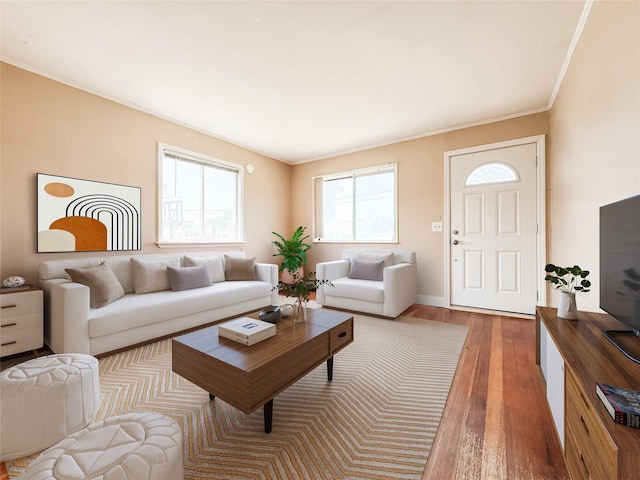 246 15th St, West Babylon, NY 11704 - living area with wood finished floors and crown molding