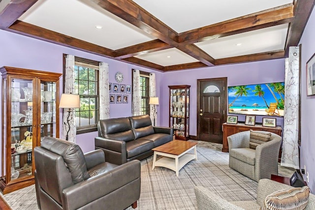 25 Reyam Rd, Lynbrook, NY 11563 - living area featuring beamed ceiling and coffered ceiling