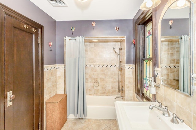 25 Reyam Rd, Lynbrook, NY 11563 - full bathroom with tile walls, shower / bathtub combination with curtain, and tile patterned flooring