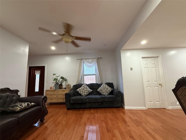 616 Port Richmond Ave, Staten Island, NY 10302 - living room with light wood-style flooring, a ceiling fan, and recessed lighting
