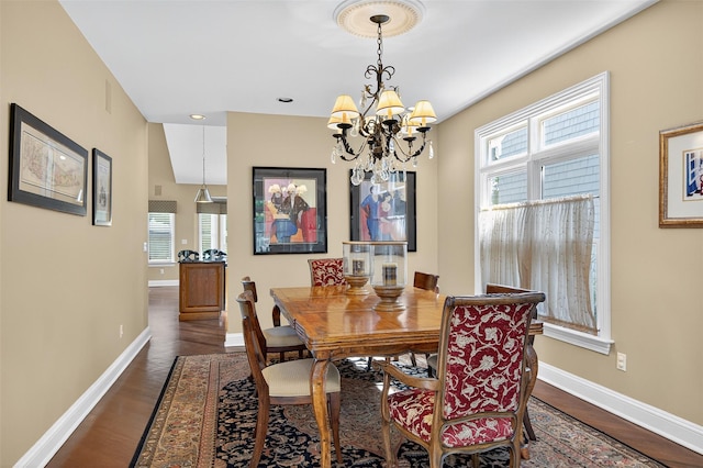 48 Fieldstone Ln, Oyster Bay, NY 11771 - dining area featuring a chandelier, dark wood-style floors, and recessed lighting