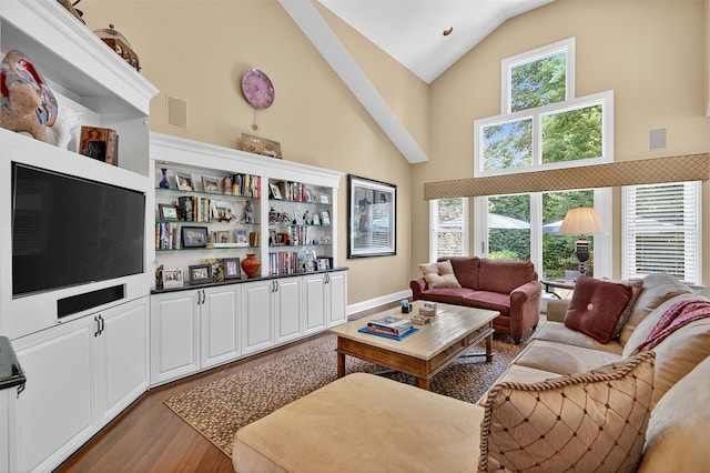 48 Fieldstone Ln, Oyster Bay, NY 11771 - living area featuring high vaulted ceiling and wood finished floors