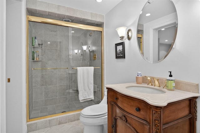 48 Fieldstone Ln, Oyster Bay, NY 11771 - full bath with vanity, a stall shower, recessed lighting, and tile patterned floors