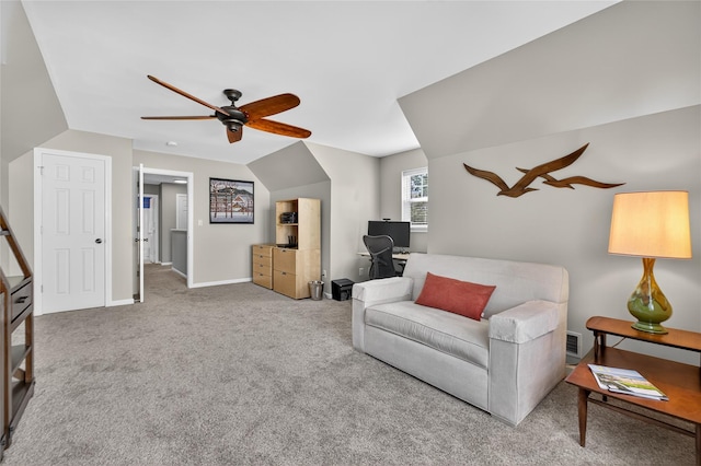 36 Bush Creek Ln, Poughquag, NY 12570 - living area with ceiling fan, carpet floors, and vaulted ceiling